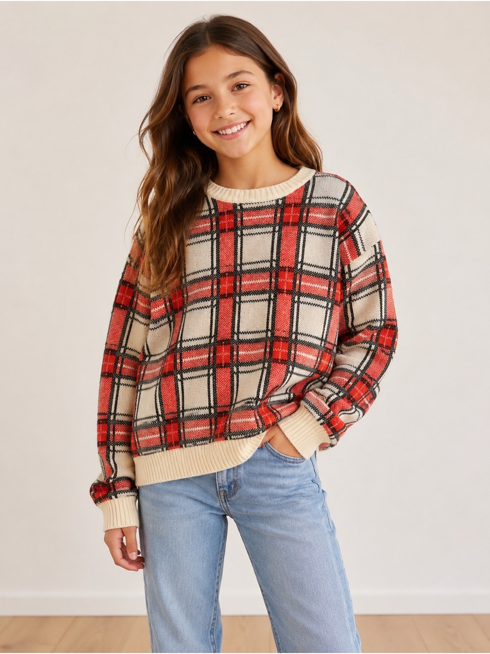 Design history • NWT Plaid Crewneck Sweater - Red & Cream